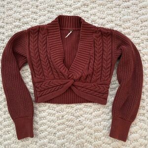 Free People Burgundy Cable Knit cropped Cardigan